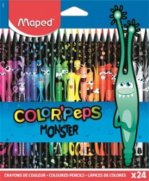 Színes ceruza készlet, háromszögletű, MAPED "Color`Peps Monster" 24 különböző szín